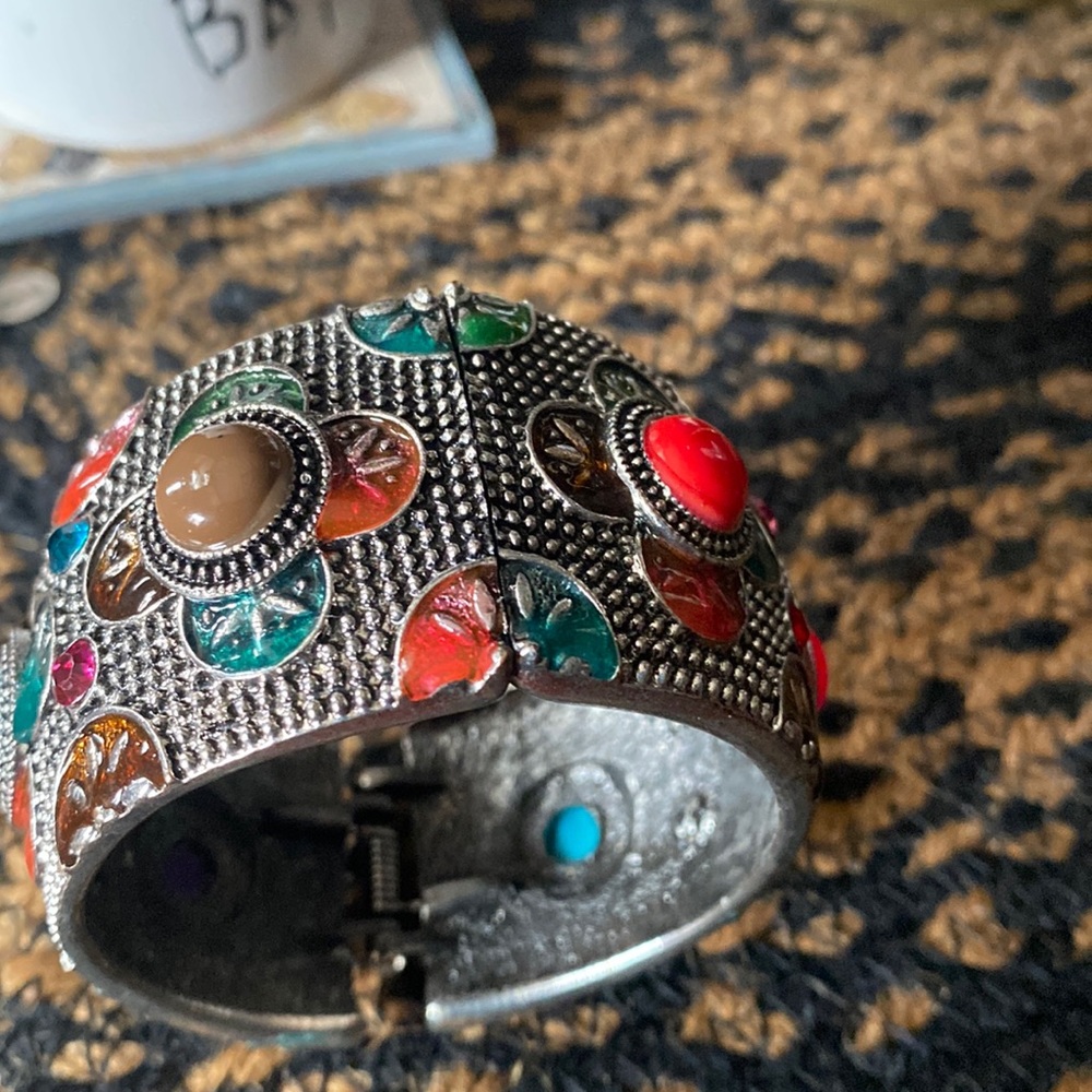 Cuff Multi colored bracelet, silver with multi- colored stones